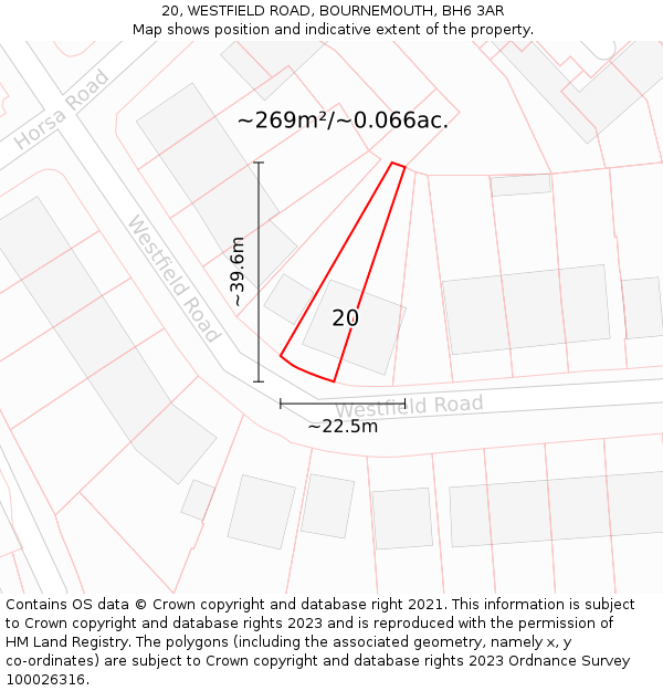 20, WESTFIELD ROAD, BOURNEMOUTH, BH6 3AR: Plot and title map