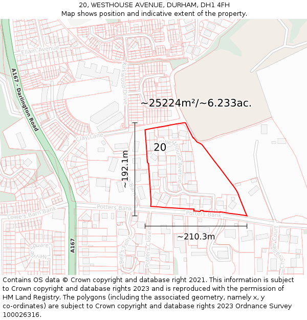 20, WESTHOUSE AVENUE, DURHAM, DH1 4FH: Plot and title map