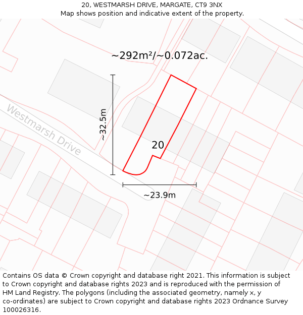 20, WESTMARSH DRIVE, MARGATE, CT9 3NX: Plot and title map