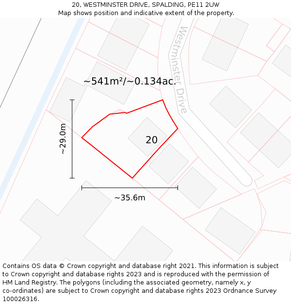 20, WESTMINSTER DRIVE, SPALDING, PE11 2UW: Plot and title map