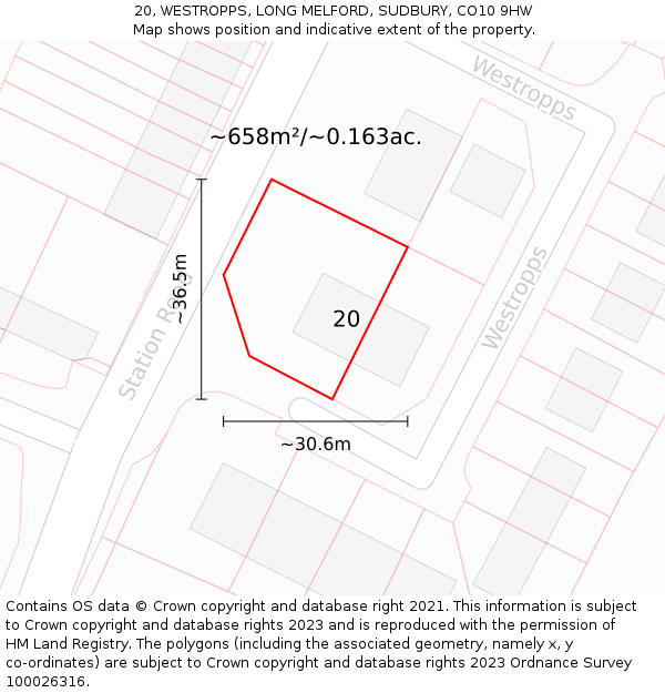 20, WESTROPPS, LONG MELFORD, SUDBURY, CO10 9HW: Plot and title map