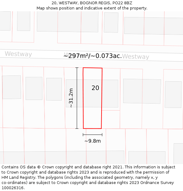 20, WESTWAY, BOGNOR REGIS, PO22 8BZ: Plot and title map