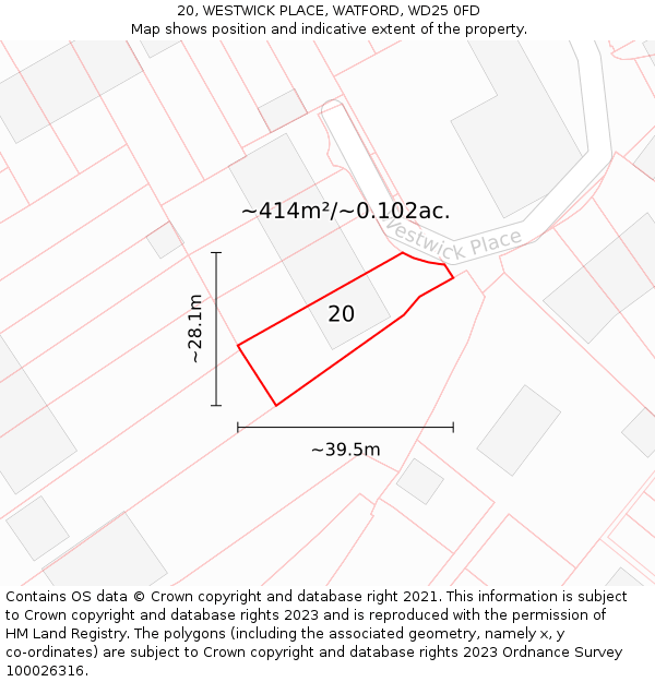 20, WESTWICK PLACE, WATFORD, WD25 0FD: Plot and title map