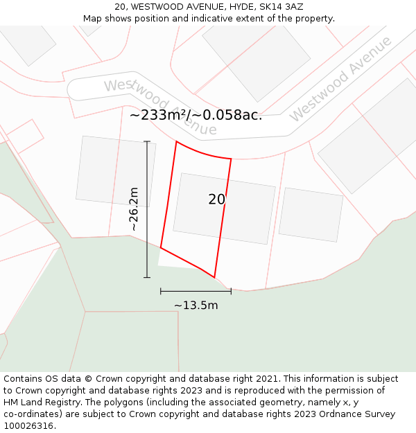 20, WESTWOOD AVENUE, HYDE, SK14 3AZ: Plot and title map