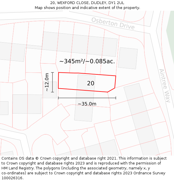 20, WEXFORD CLOSE, DUDLEY, DY1 2UL: Plot and title map