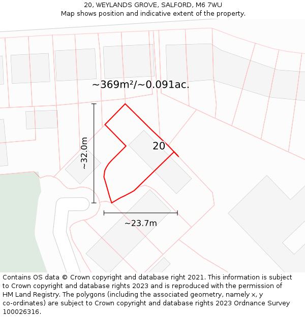 20, WEYLANDS GROVE, SALFORD, M6 7WU: Plot and title map