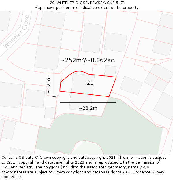 20, WHEELER CLOSE, PEWSEY, SN9 5HZ: Plot and title map