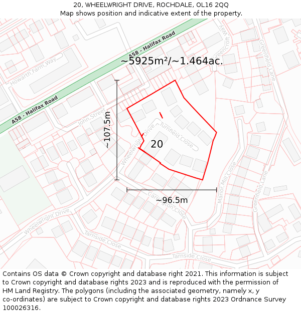 20, WHEELWRIGHT DRIVE, ROCHDALE, OL16 2QQ: Plot and title map