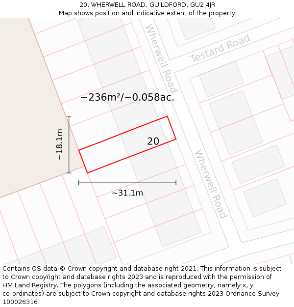 20, WHERWELL ROAD, GUILDFORD, GU2 4JR: Plot and title map