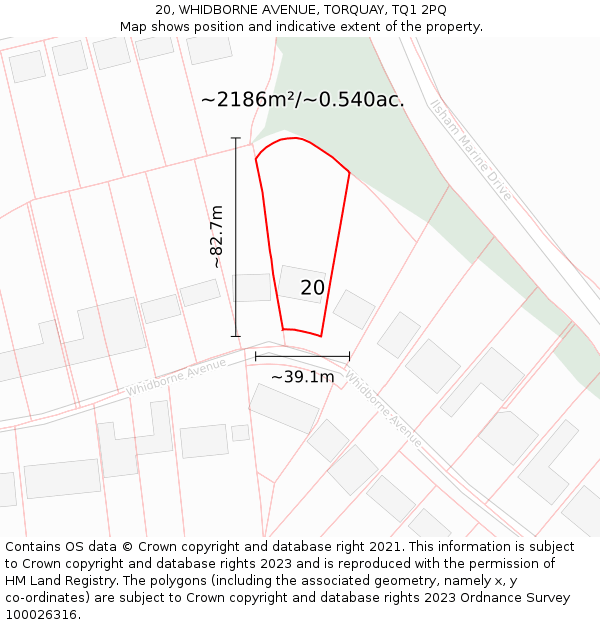 20, WHIDBORNE AVENUE, TORQUAY, TQ1 2PQ: Plot and title map