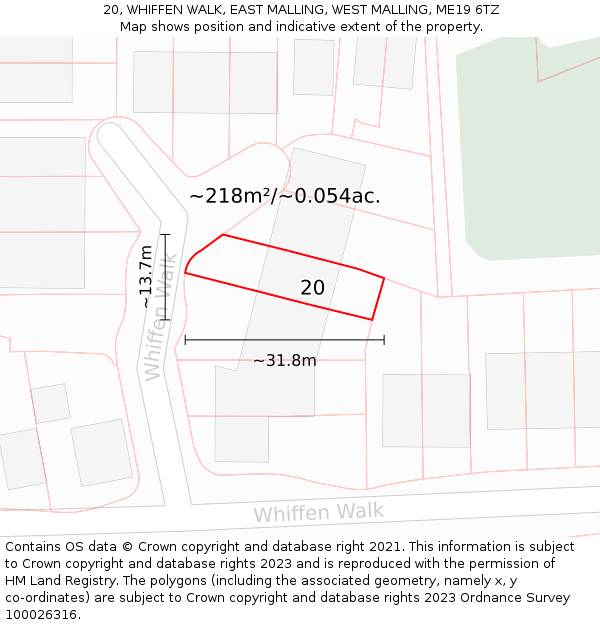 20, WHIFFEN WALK, EAST MALLING, WEST MALLING, ME19 6TZ: Plot and title map