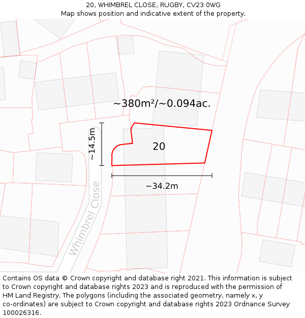 20, WHIMBREL CLOSE, RUGBY, CV23 0WG: Plot and title map