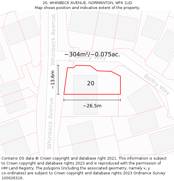 20, WHINBECK AVENUE, NORMANTON, WF6 1UD: Plot and title map