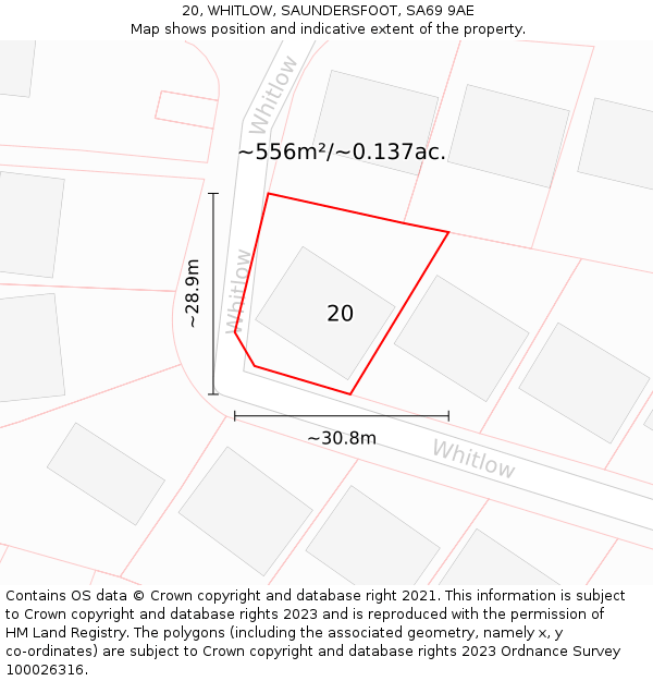 20, WHITLOW, SAUNDERSFOOT, SA69 9AE: Plot and title map