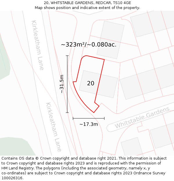 20, WHITSTABLE GARDENS, REDCAR, TS10 4GE: Plot and title map