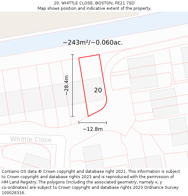 20, WHITTLE CLOSE, BOSTON, PE21 7SD: Plot and title map