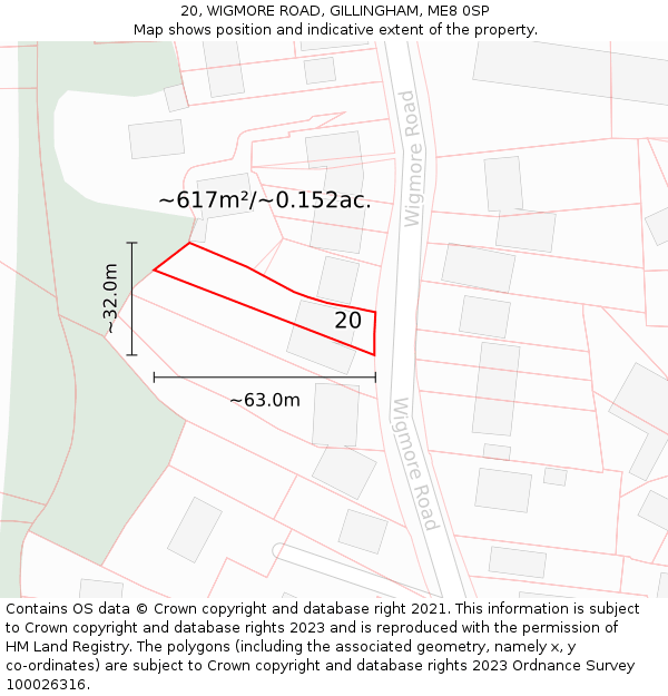 20, WIGMORE ROAD, GILLINGHAM, ME8 0SP: Plot and title map