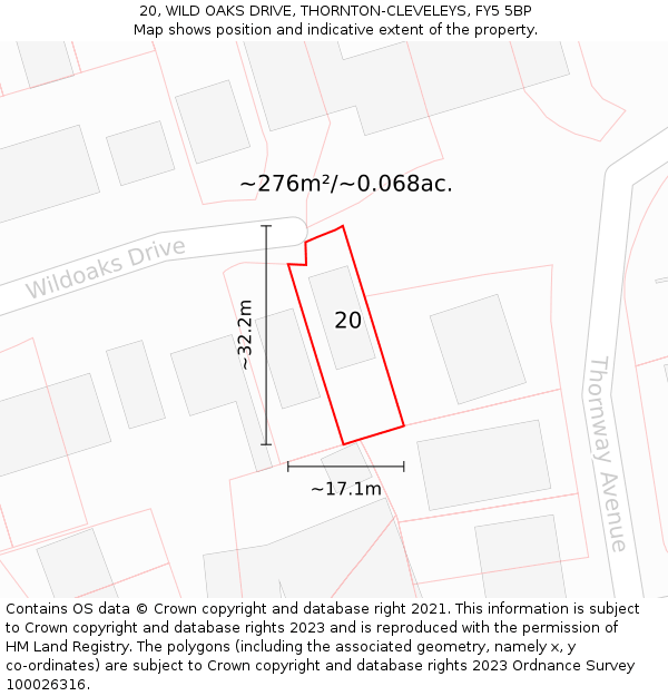 20, WILD OAKS DRIVE, THORNTON-CLEVELEYS, FY5 5BP: Plot and title map