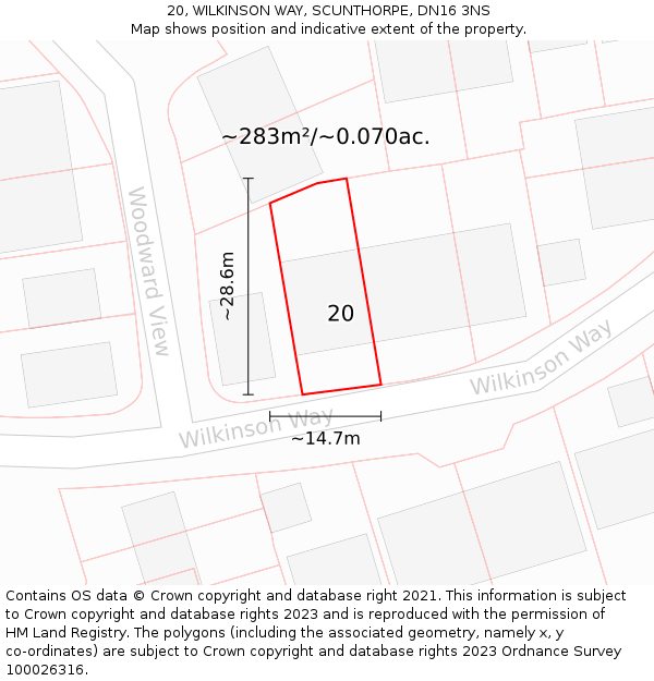 20, WILKINSON WAY, SCUNTHORPE, DN16 3NS: Plot and title map