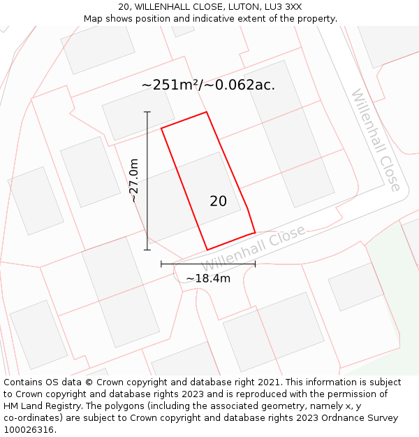 20, WILLENHALL CLOSE, LUTON, LU3 3XX: Plot and title map