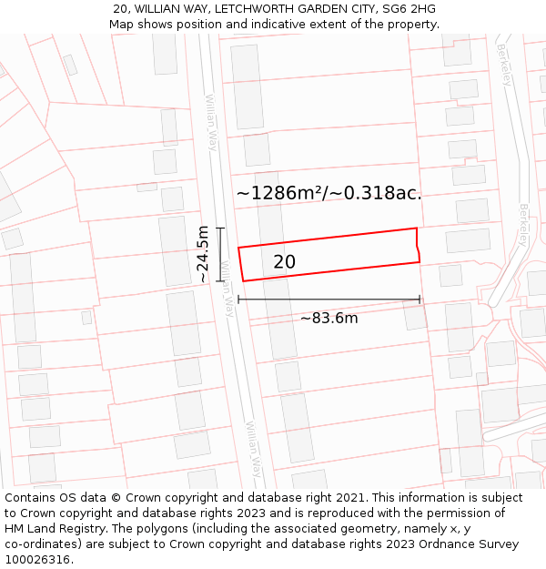 20, WILLIAN WAY, LETCHWORTH GARDEN CITY, SG6 2HG: Plot and title map