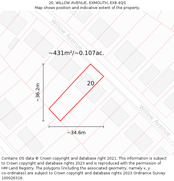 20, WILLOW AVENUE, EXMOUTH, EX8 4QS: Plot and title map