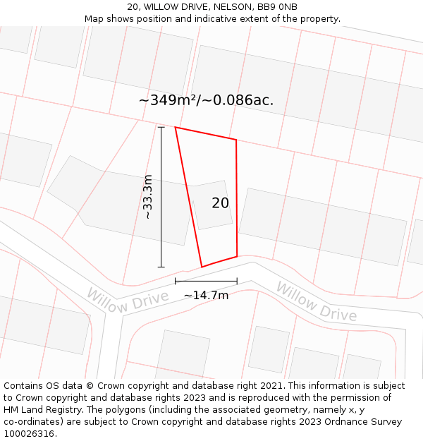 20, WILLOW DRIVE, NELSON, BB9 0NB: Plot and title map