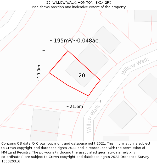 20, WILLOW WALK, HONITON, EX14 2FX: Plot and title map