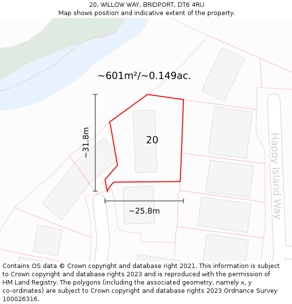 20, WILLOW WAY, BRIDPORT, DT6 4RU: Plot and title map