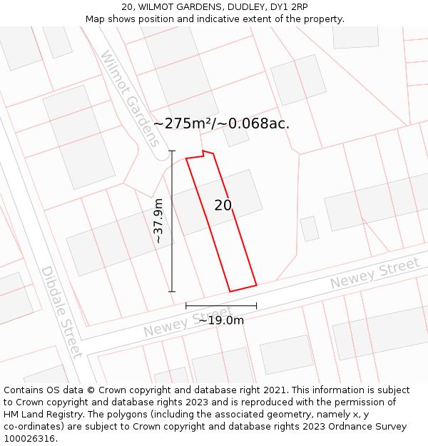 20, WILMOT GARDENS, DUDLEY, DY1 2RP: Plot and title map