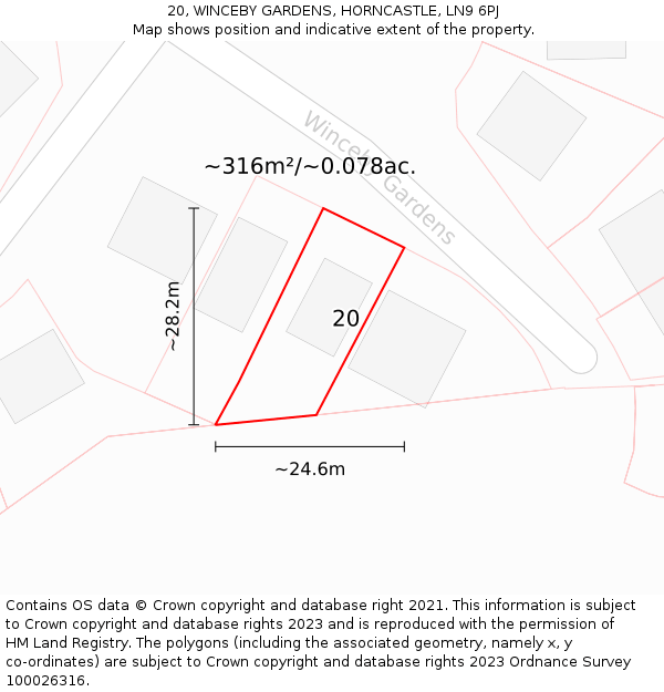 20, WINCEBY GARDENS, HORNCASTLE, LN9 6PJ: Plot and title map