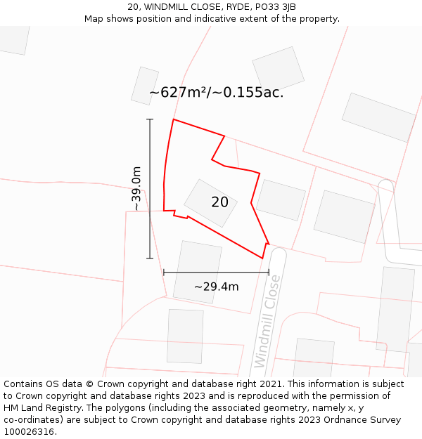 20, WINDMILL CLOSE, RYDE, PO33 3JB: Plot and title map