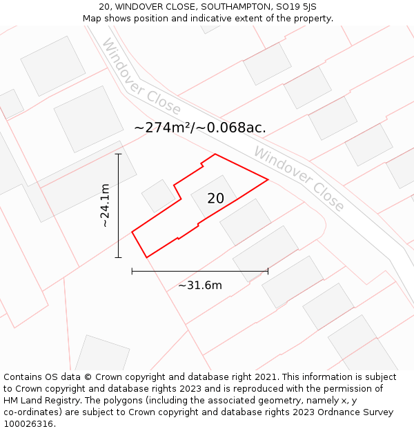 20, WINDOVER CLOSE, SOUTHAMPTON, SO19 5JS: Plot and title map