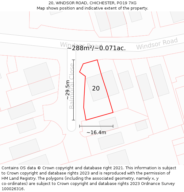 20, WINDSOR ROAD, CHICHESTER, PO19 7XG: Plot and title map