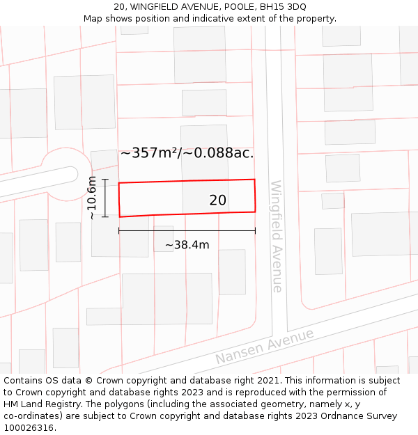 20, WINGFIELD AVENUE, POOLE, BH15 3DQ: Plot and title map