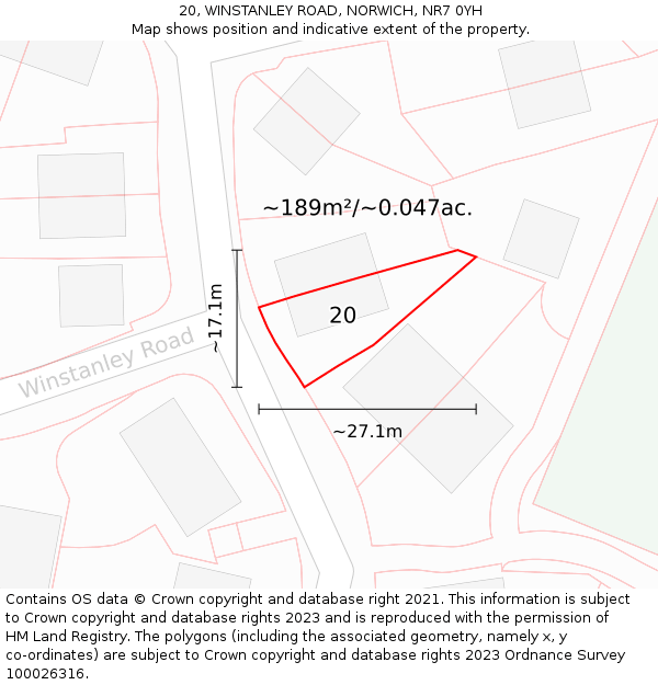 20, WINSTANLEY ROAD, NORWICH, NR7 0YH: Plot and title map