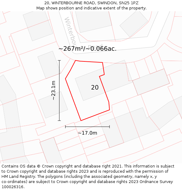 20, WINTERBOURNE ROAD, SWINDON, SN25 1PZ: Plot and title map