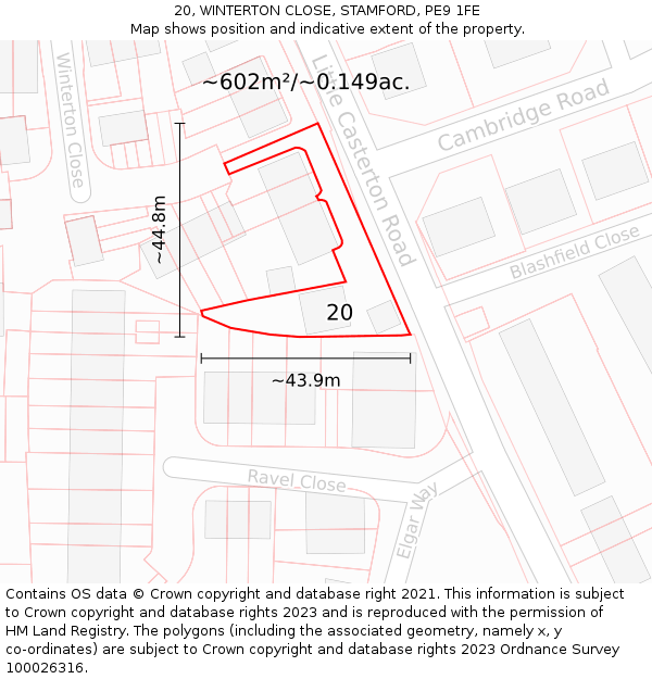 20, WINTERTON CLOSE, STAMFORD, PE9 1FE: Plot and title map