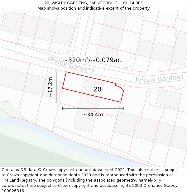 20, WISLEY GARDENS, FARNBOROUGH, GU14 0RS: Plot and title map