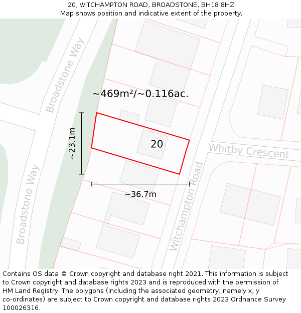 20, WITCHAMPTON ROAD, BROADSTONE, BH18 8HZ: Plot and title map