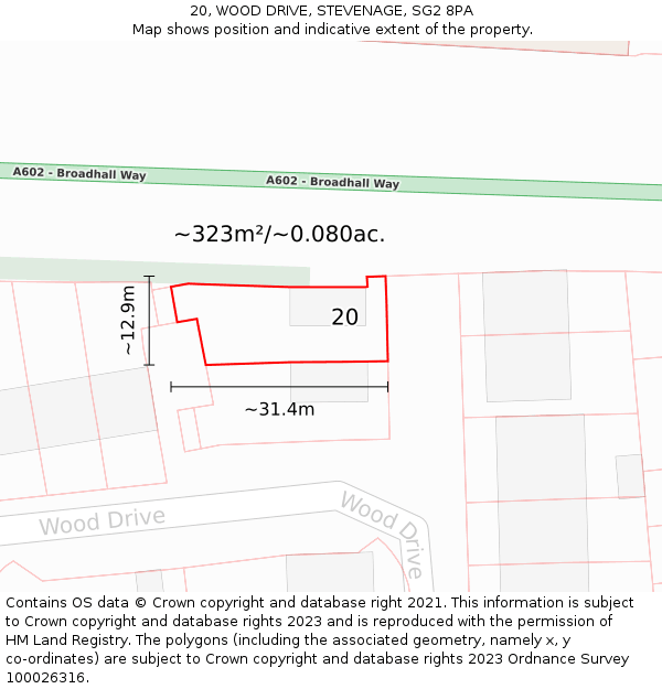 20, WOOD DRIVE, STEVENAGE, SG2 8PA: Plot and title map