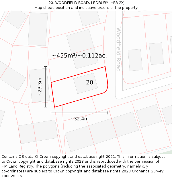 20, WOODFIELD ROAD, LEDBURY, HR8 2XJ: Plot and title map