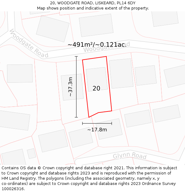 20, WOODGATE ROAD, LISKEARD, PL14 6DY: Plot and title map