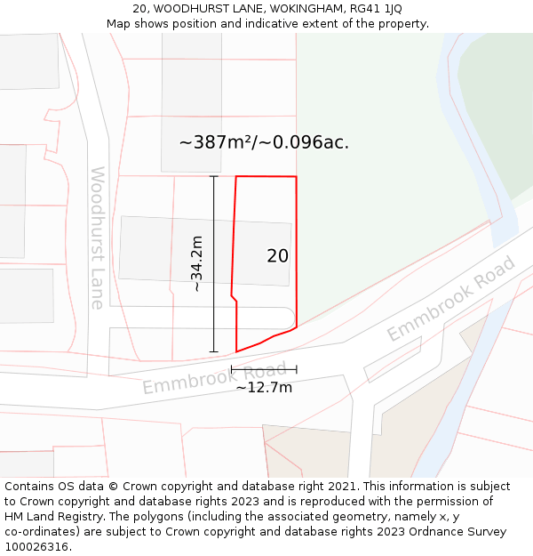 20, WOODHURST LANE, WOKINGHAM, RG41 1JQ: Plot and title map