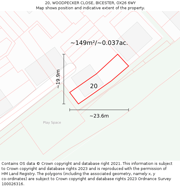 20, WOODPECKER CLOSE, BICESTER, OX26 6WY: Plot and title map