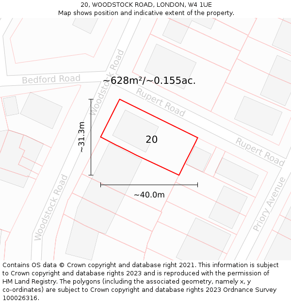 20, WOODSTOCK ROAD, LONDON, W4 1UE: Plot and title map