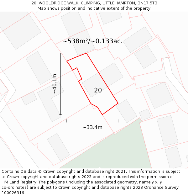 20, WOOLDRIDGE WALK, CLIMPING, LITTLEHAMPTON, BN17 5TB: Plot and title map