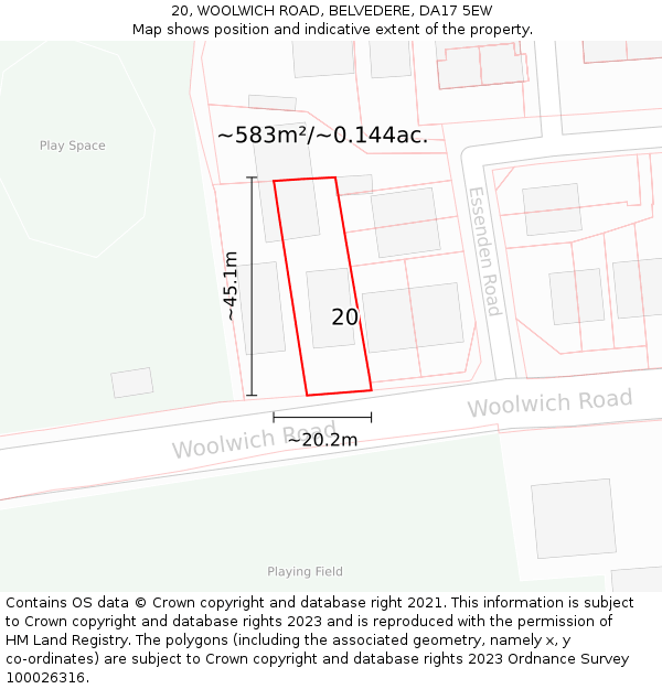 20, WOOLWICH ROAD, BELVEDERE, DA17 5EW: Plot and title map