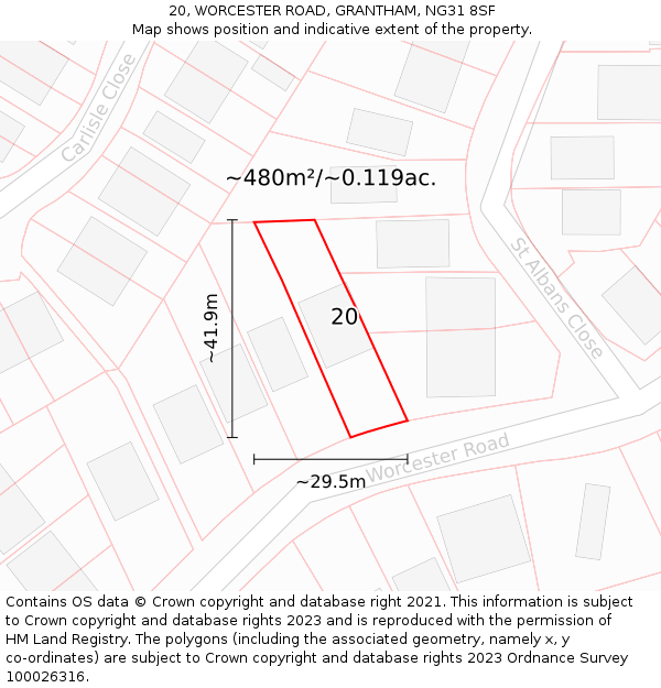 20, WORCESTER ROAD, GRANTHAM, NG31 8SF: Plot and title map