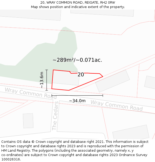 20, WRAY COMMON ROAD, REIGATE, RH2 0RW: Plot and title map